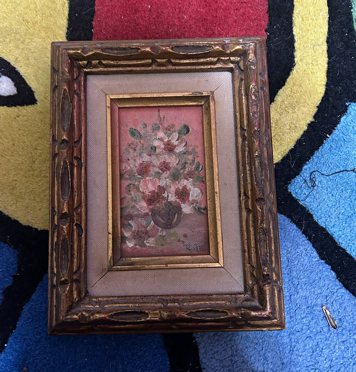 Vtg Ruth Lucier Small Framed Original Oil Painting 5.5” flower signed