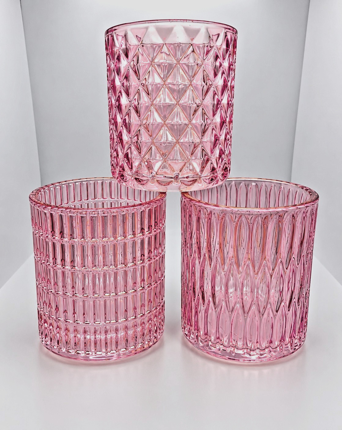 Boltze Two's Company 3 Pink Ribbed Glass Candle Holders - Modern 3 Boltze Two's Company 3 Pink Ribbed Glass Candle Holders - Modern 3