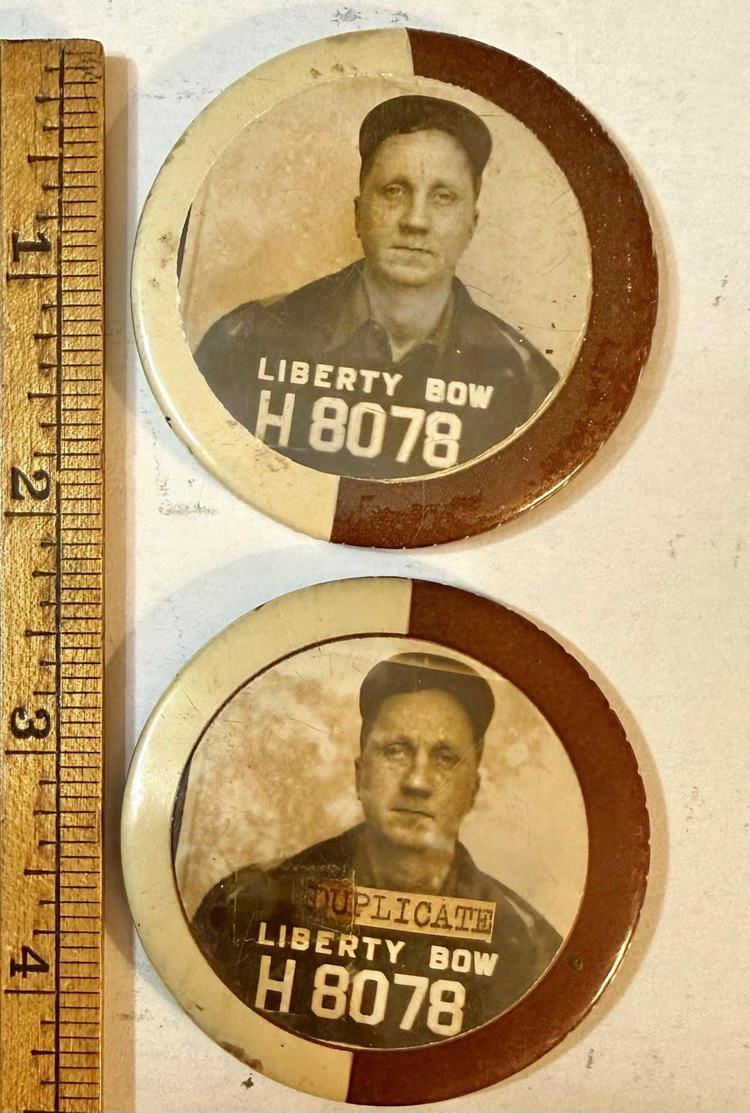 Lot of 2 Vintage WWII Photo ID Pinback Buttons 