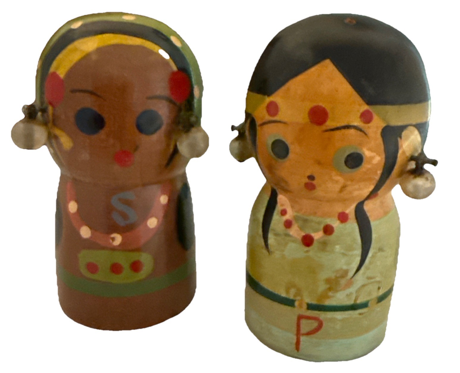 Vintage Native American Dolls Salt and Pepper Shakers Wood  Cork