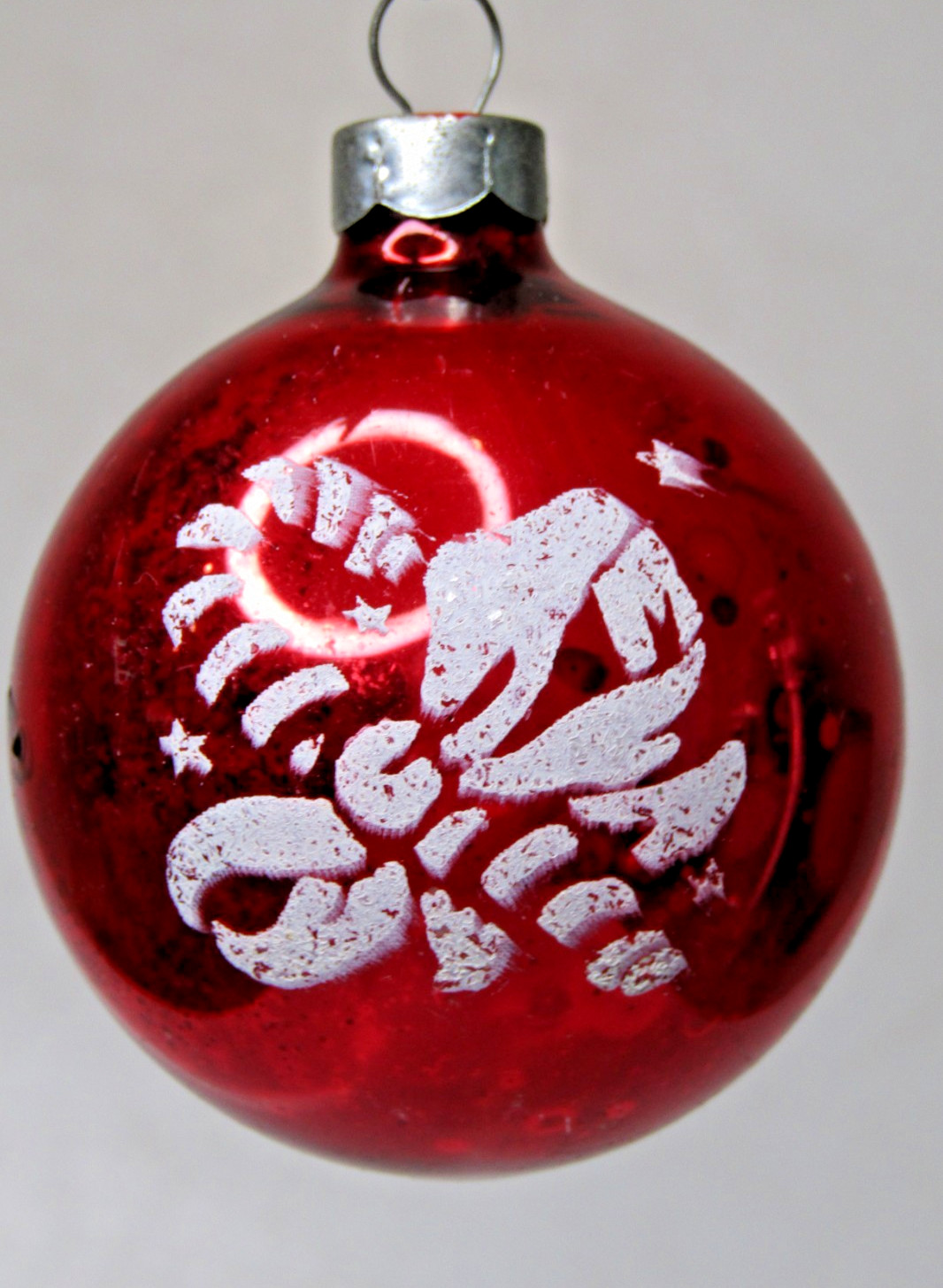 VTG pre WWII Glass Stencil CANDY CANE BOW BALL Christmas Ornament Mark Bros Red