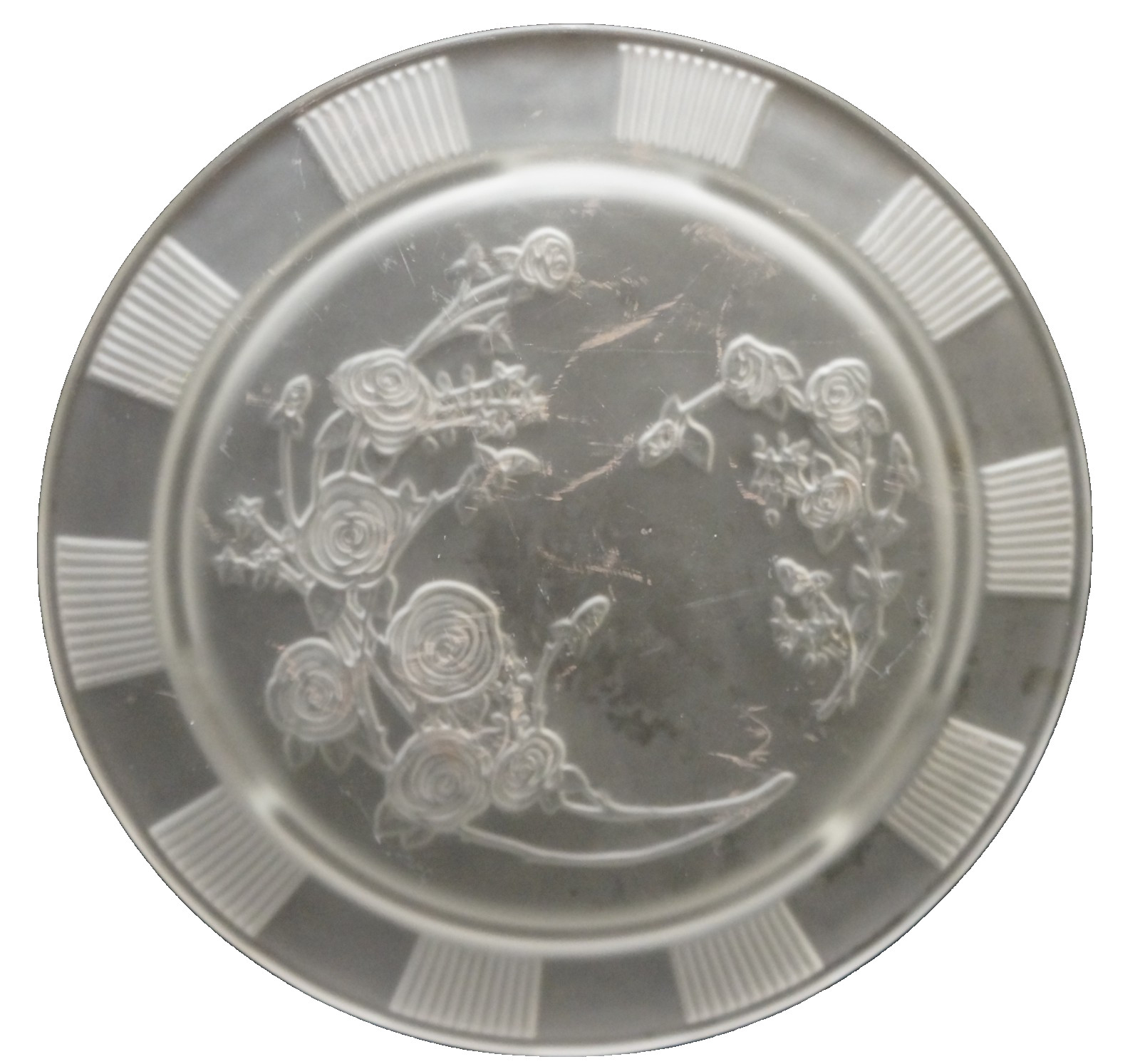 Federal Glass Sharon Rose Frosted Satin Cake Plate