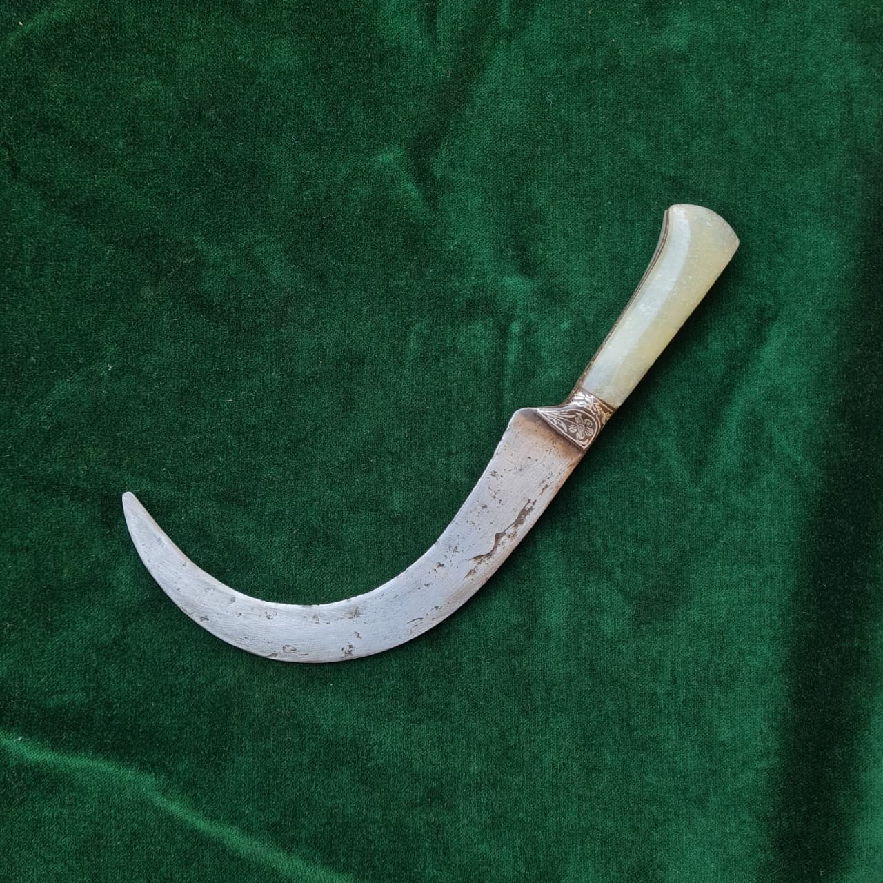 Vintage Oriental Mughal Indian Sikh Bank Sickle Kirpan Iron & Jade Dagger 