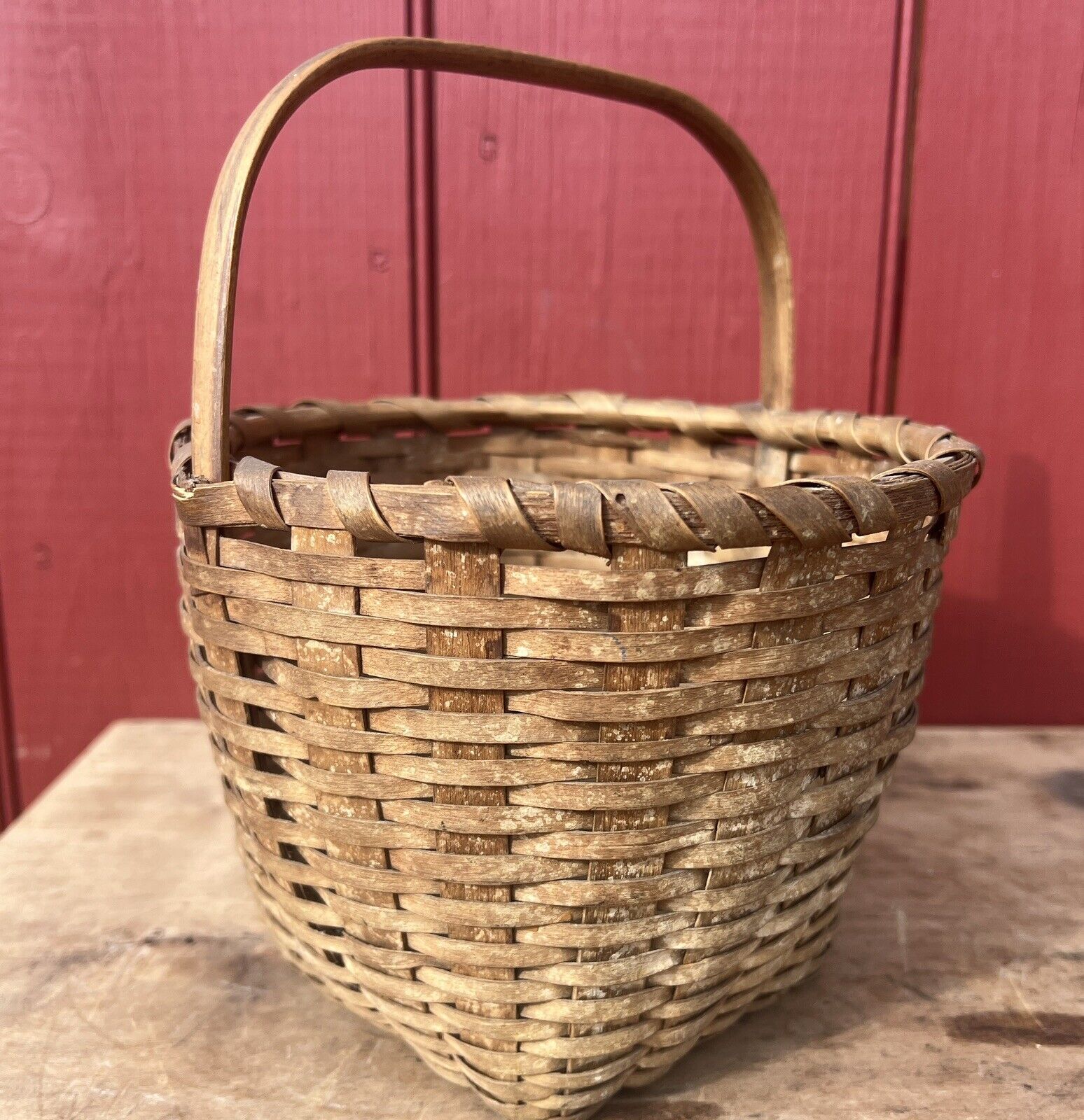Antique Farmhouse beautiful patina small splint ash woven Berry Basket w handle 
