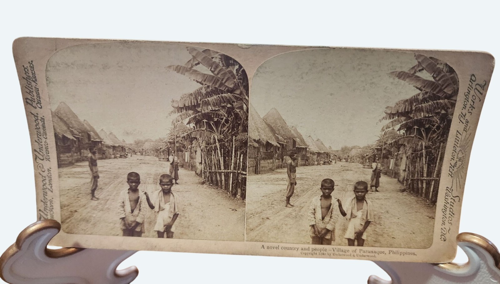 Antique 1899 Underwood Stereoview Village Of Paranaque Philippines Children Antique 1899 Underwood Stereoview Village Of Paranaque Philippines Children
