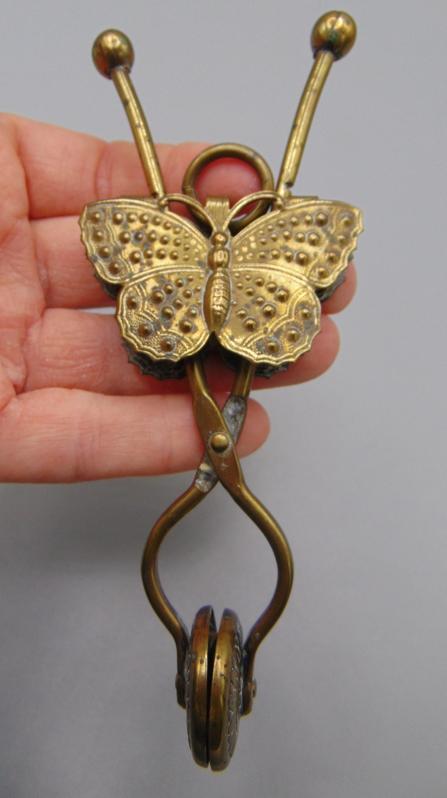 ANTIQUE VICTORIAN BRASS BUTTERFLY SKIRT LIFTER