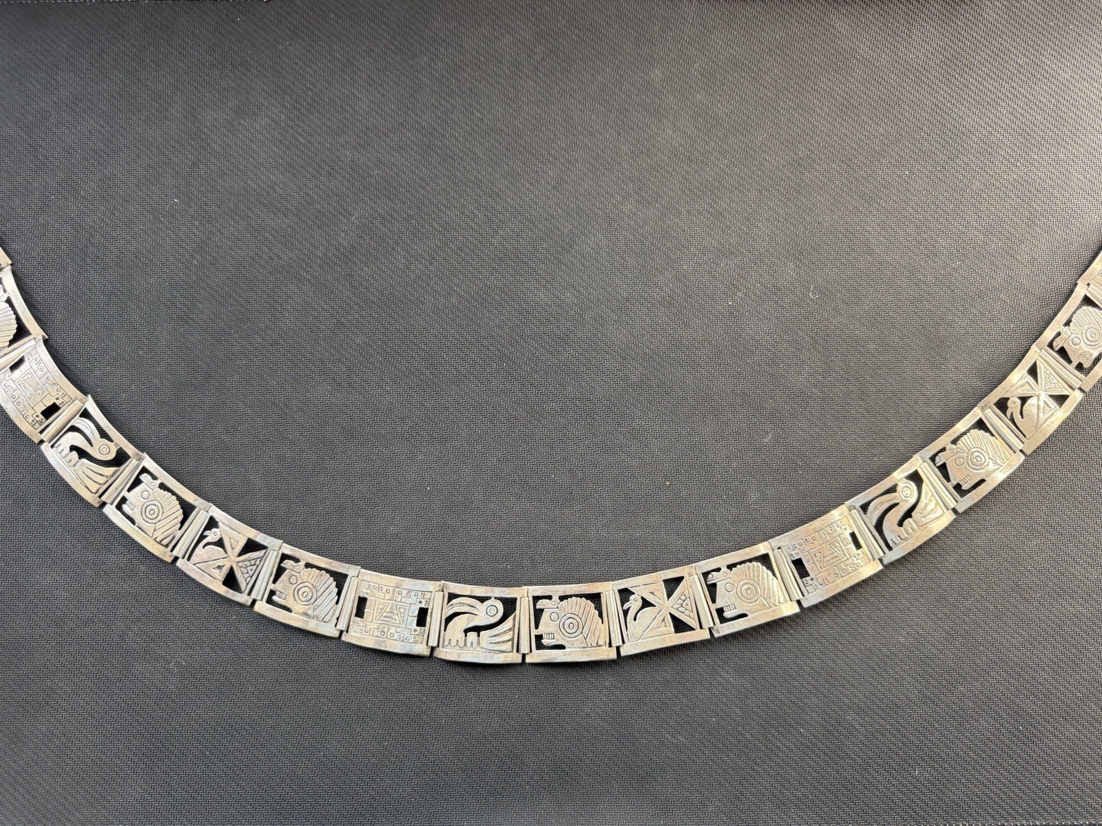 Vtg Sterling Silver 925 Mayan Aztec Glyph Storyteller Belt, 27.5in Long