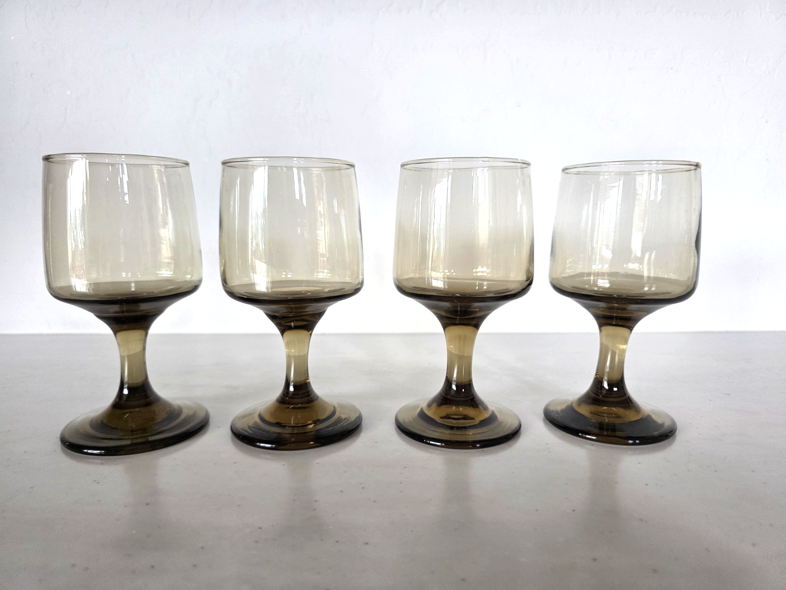 Vintage MCM Libbey Tawny Accent Smoky Brown Wine Glasses Set of 4 Circa 1968-72 Vintage MCM Libbey Tawny Accent Smoky Brown Wine Glasses Set of 4 Circa 1968-72