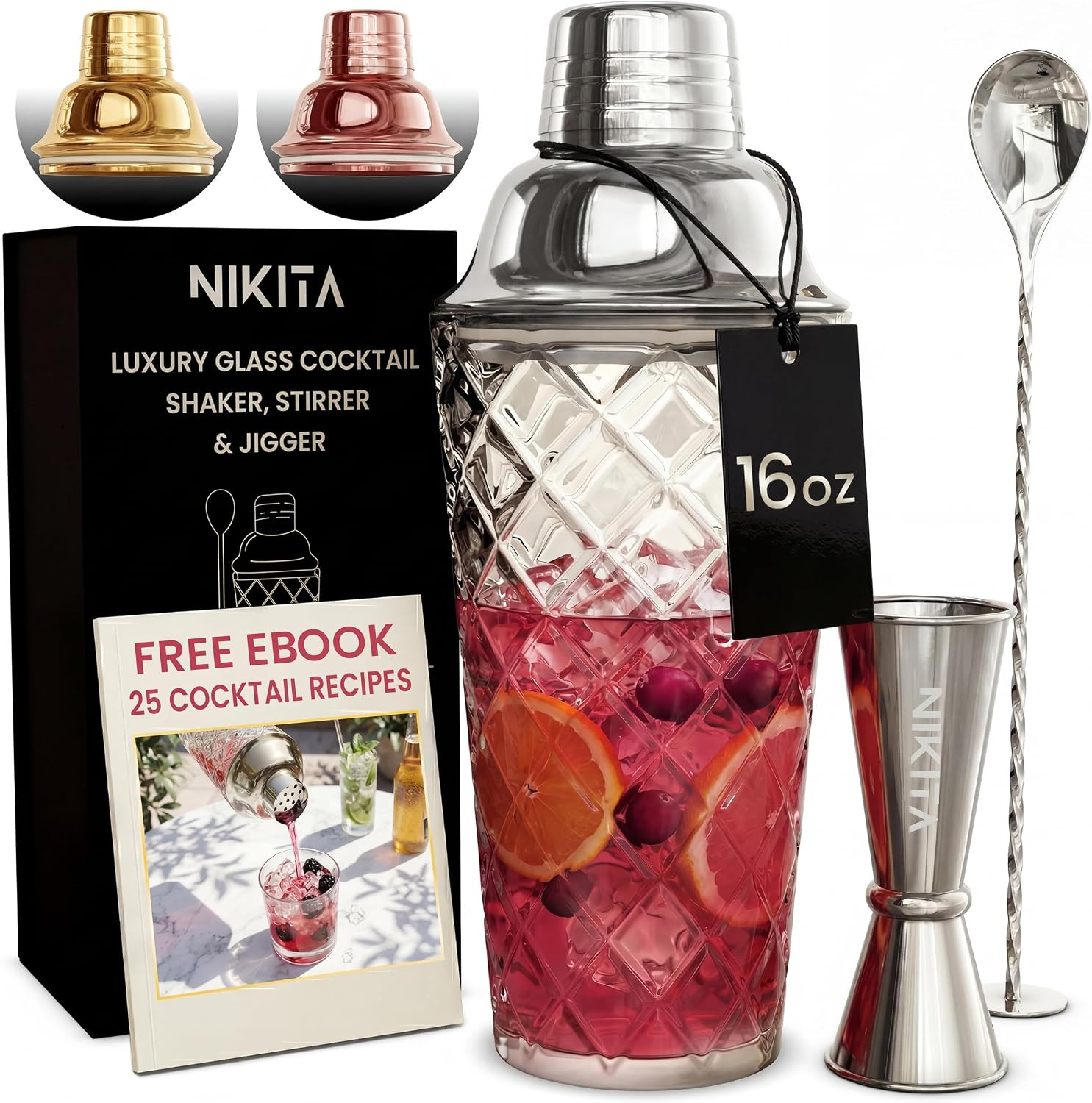 Nikita Cocktail Shaker, 5-Piece Martini Shaker & Bartender Kit with Bar Accessor Nikita Cocktail Shaker, 5-Piece Martini Shaker & Bartender Kit with Bar Accessor
