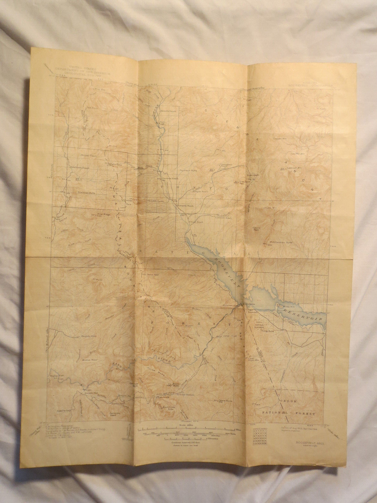 Roosevelt AZ Quadrangle 1948 Vintage Topographic USGS Map Reprint of 1912 Map