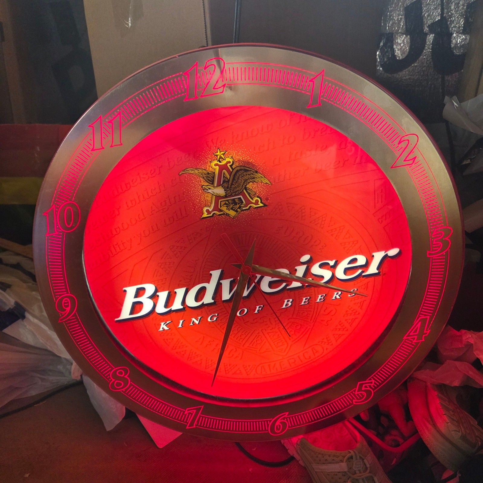 Vintage 1999 Budweiser Neon Lighted Wall Clock Sign Everbrite 19