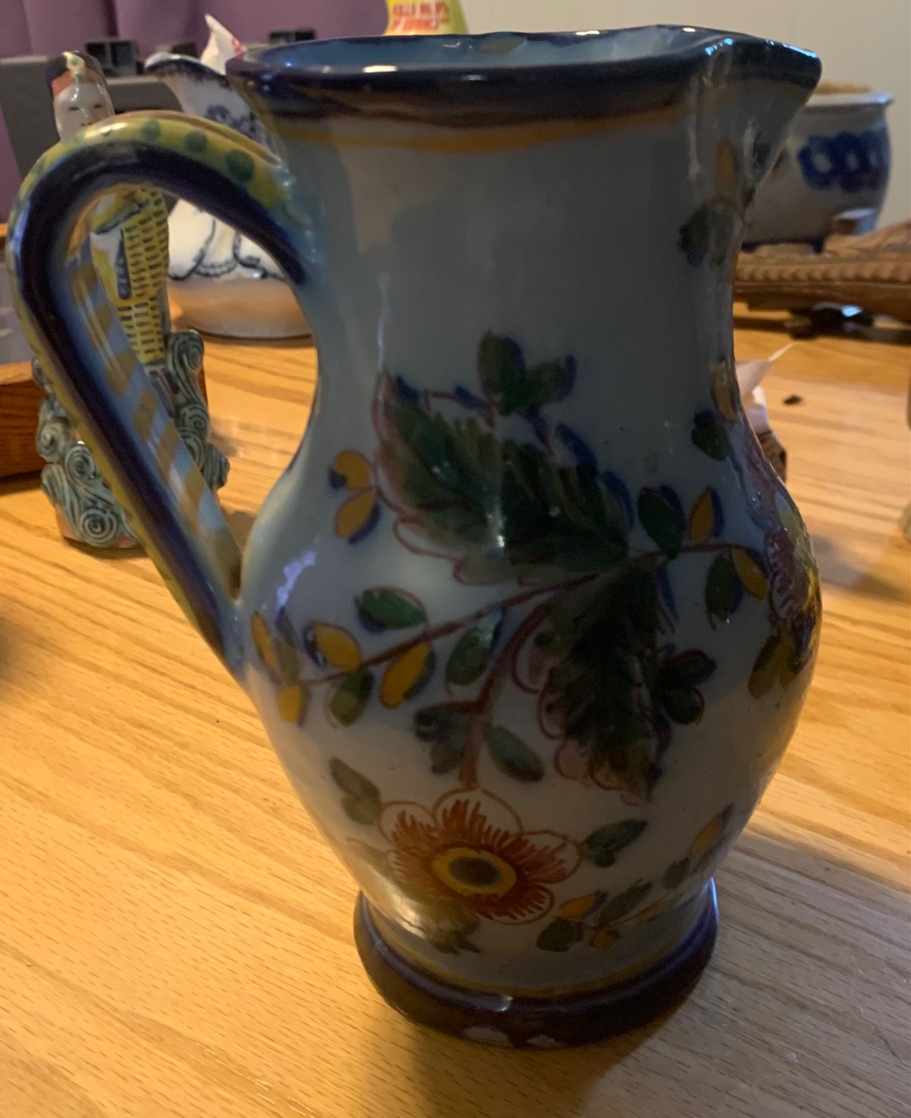 Vintage 1944 Fabrica de Sant’Anna hand painted faience pitcher