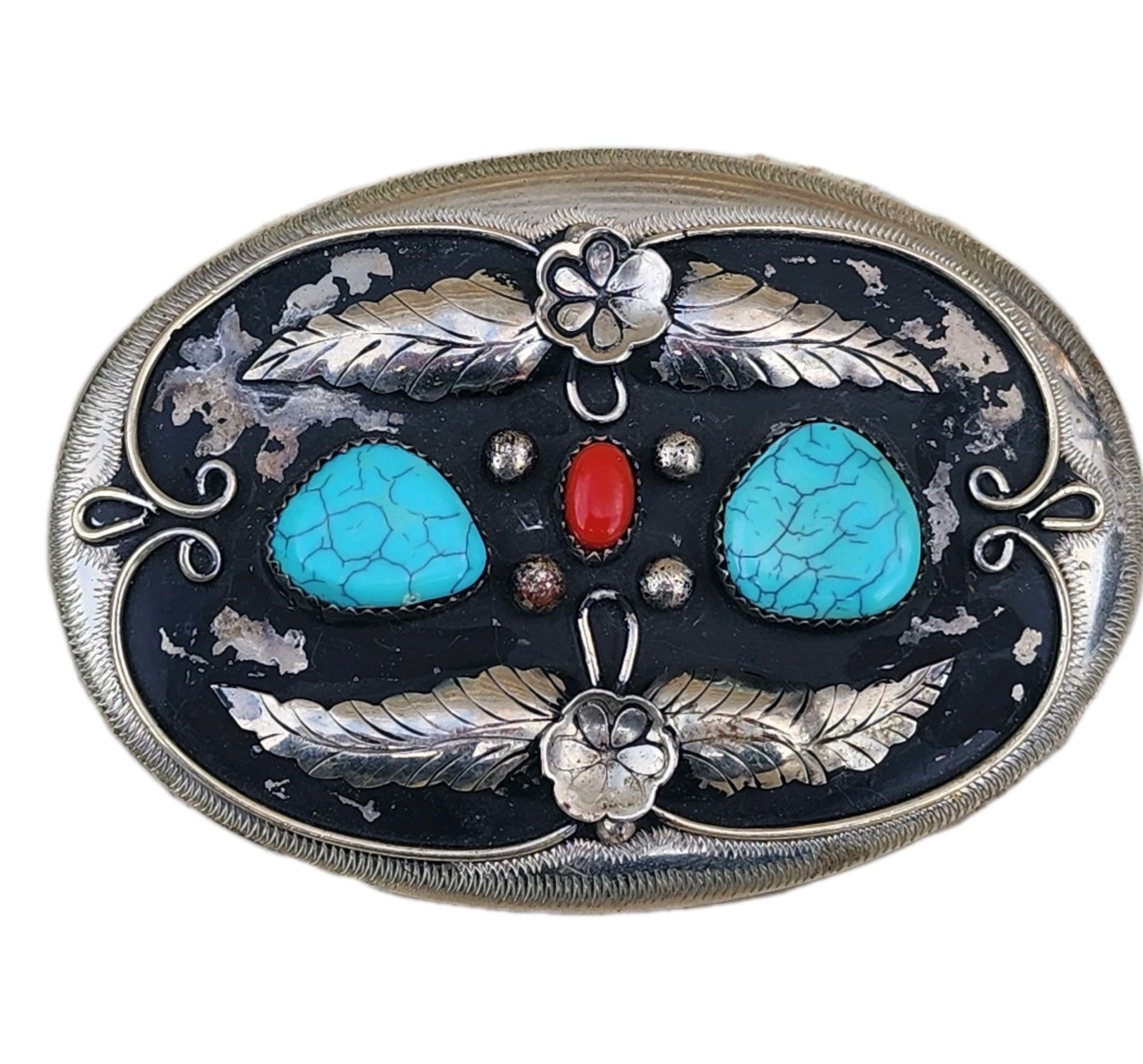 Turquoise, Coral And Silver Mens Belt Buckle, Steve Wall, Rare, Al Somers?? 51gm Turquoise, Coral And Silver Mens Belt Buckle, Steve Wall, Rare, Al Somers?? 51gm