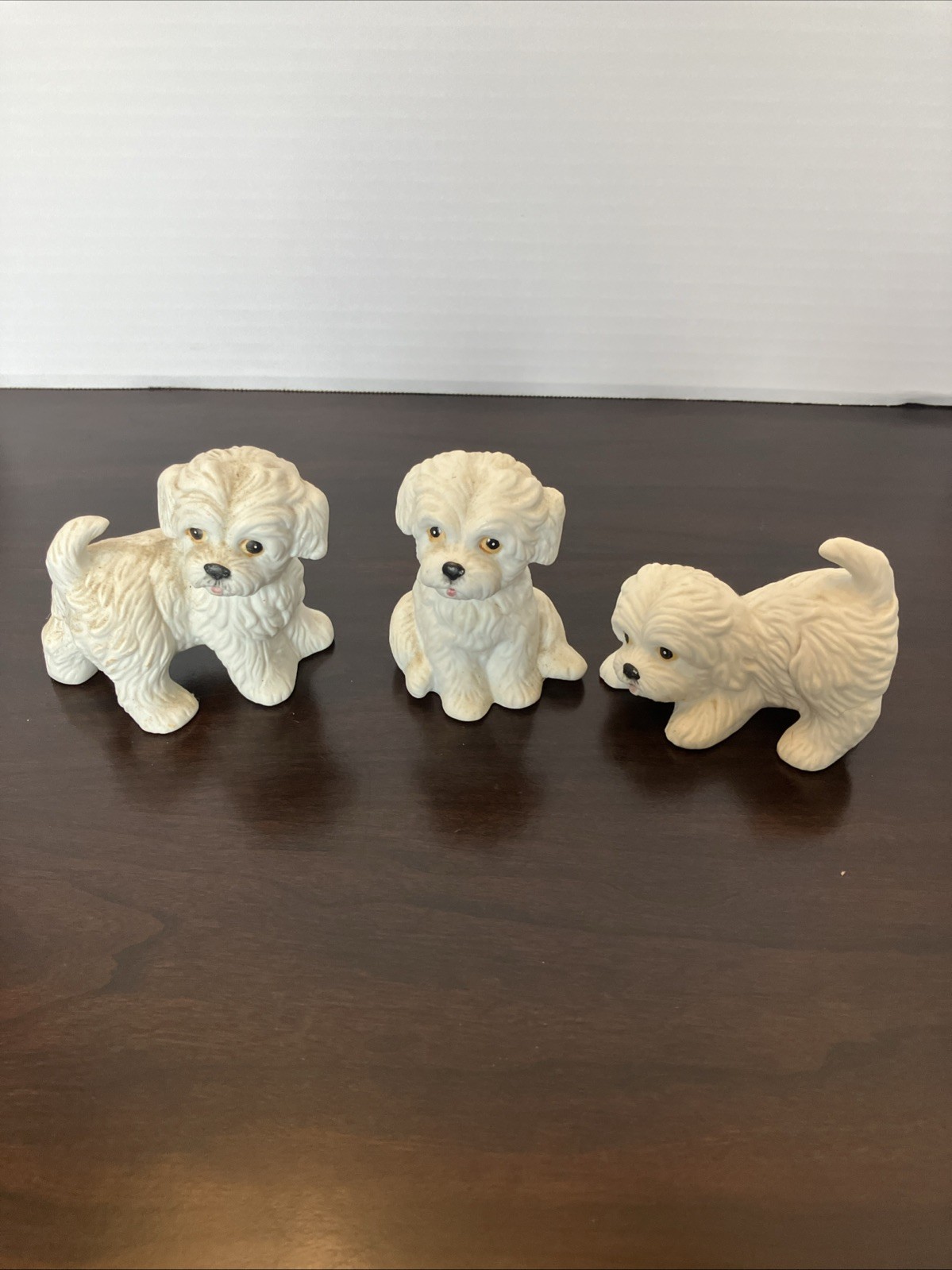 Vintage Homco 1411 White Maltese Puppy Dog Figurines Set of 3 Bisque Porcelain