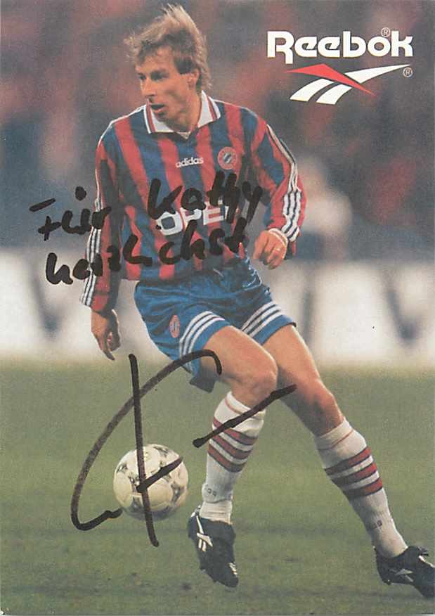 Jürgen Klinsmann original autograph card FC Bayern Munich - approx. 10 cm x 15 cm