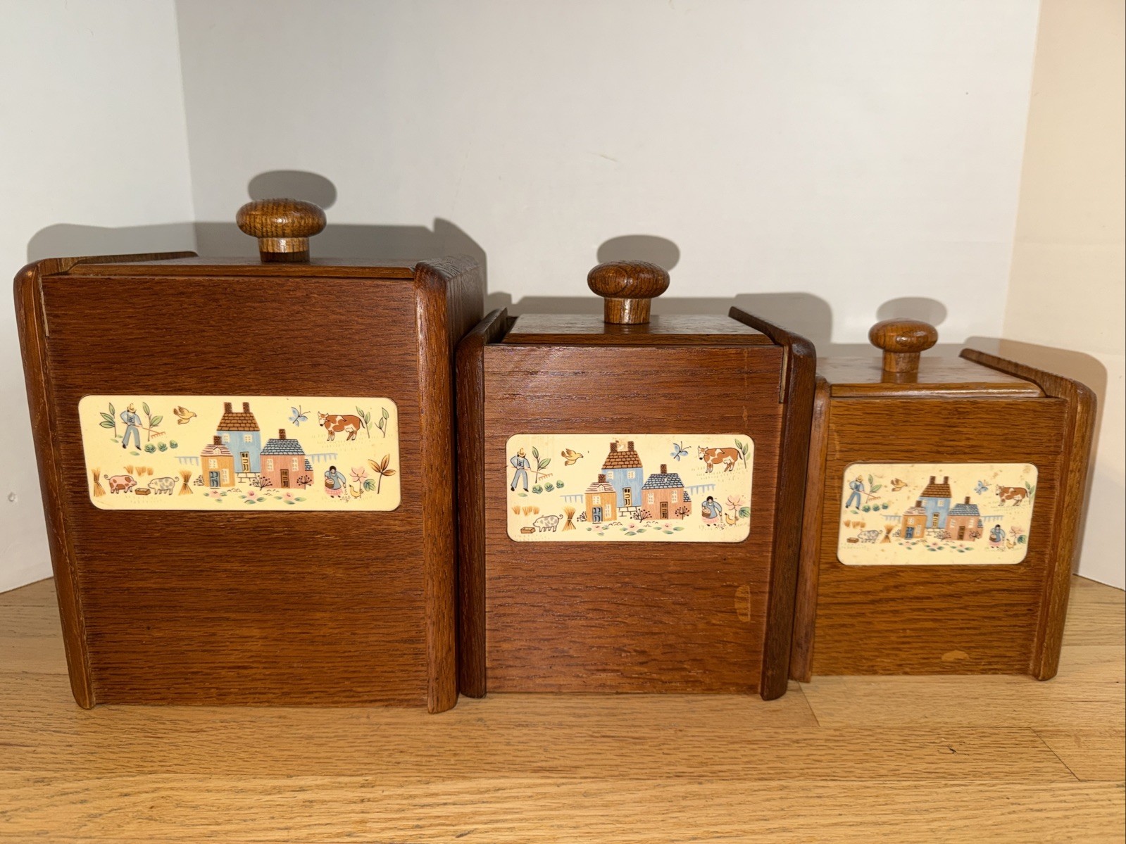 3pc VTG International Heartland Wooden Canister Set Farmhouse Country Kitchen