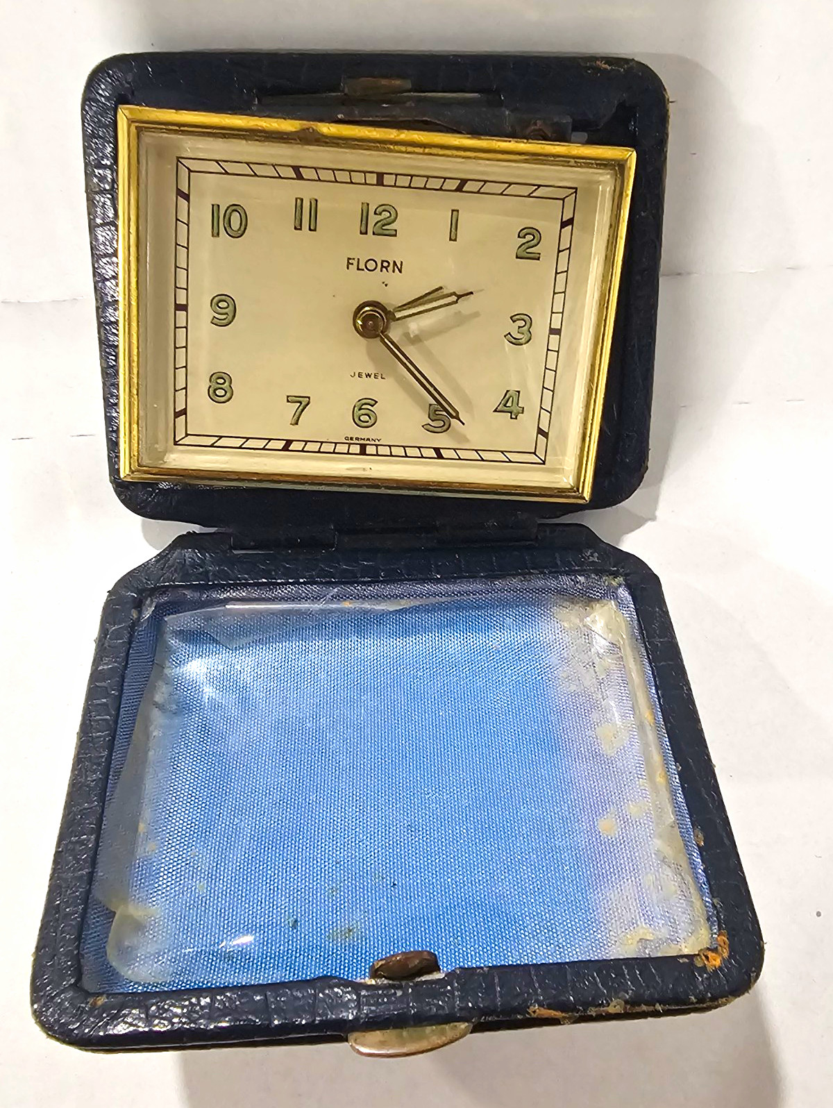 Florn Mechanical Wind-Up Travel Alarm Clock w/ Case Analog Black/Gold