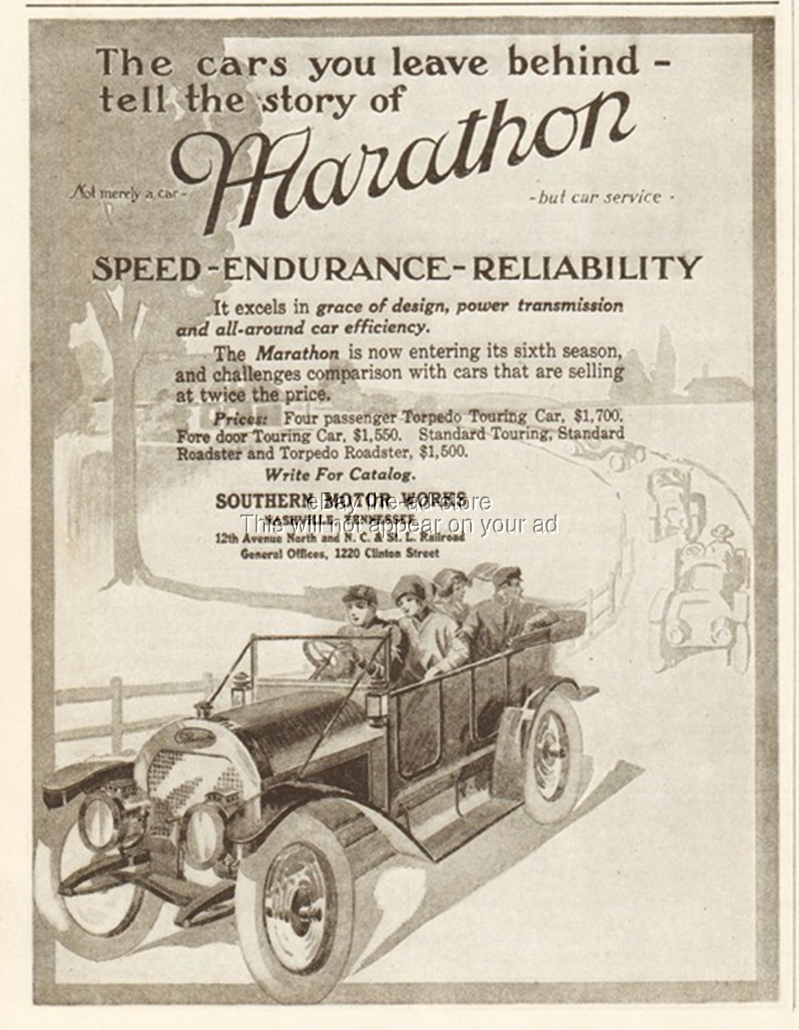 1911 Southern Motor Works Nashville TN Torpedo Fore Door Touring Car Roadster Ad
