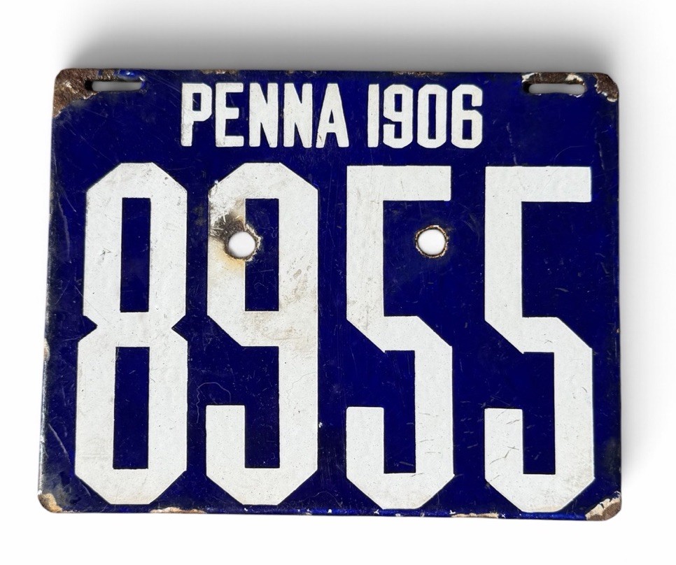 FIRST ISSUE 1906 PENNSYLVANIA PORCELAIN ENAMEL LICENSE PLATE ORIGINAL ANTIQUE