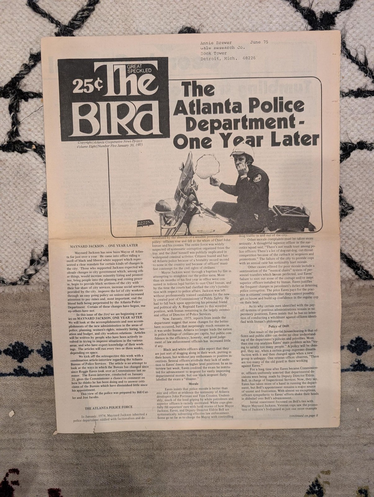 1975 Great Speckled Bird — Bob Marley in Atlanta & Police Report Jan 30