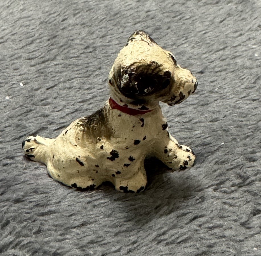Vintage Hubley Miniature Cast Iron Seated Terrier Dog Figurine 1 3/4\