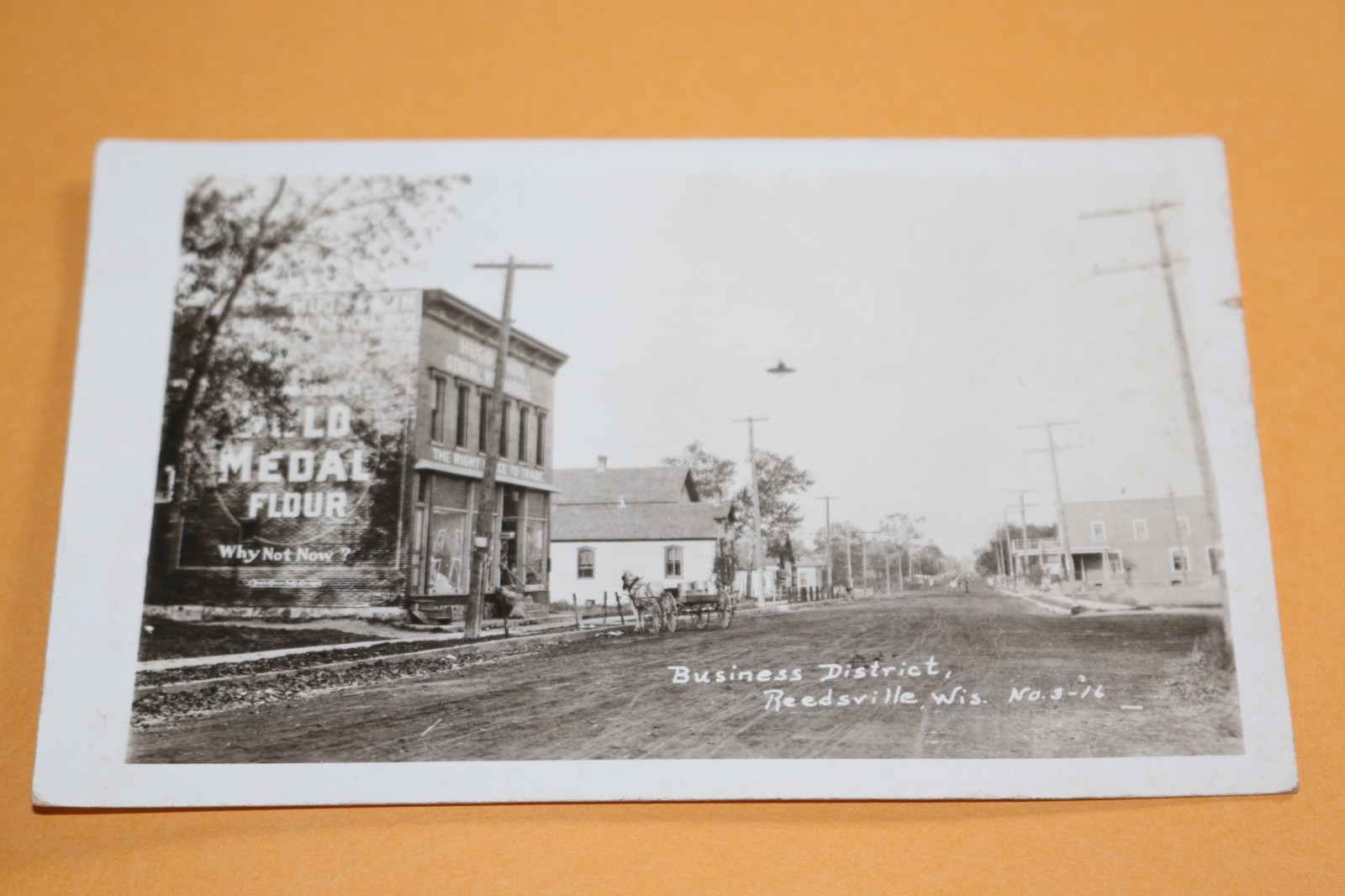 1916 unused RPPC Business District Reedsville Wisconsin Hugo Rahn General Store