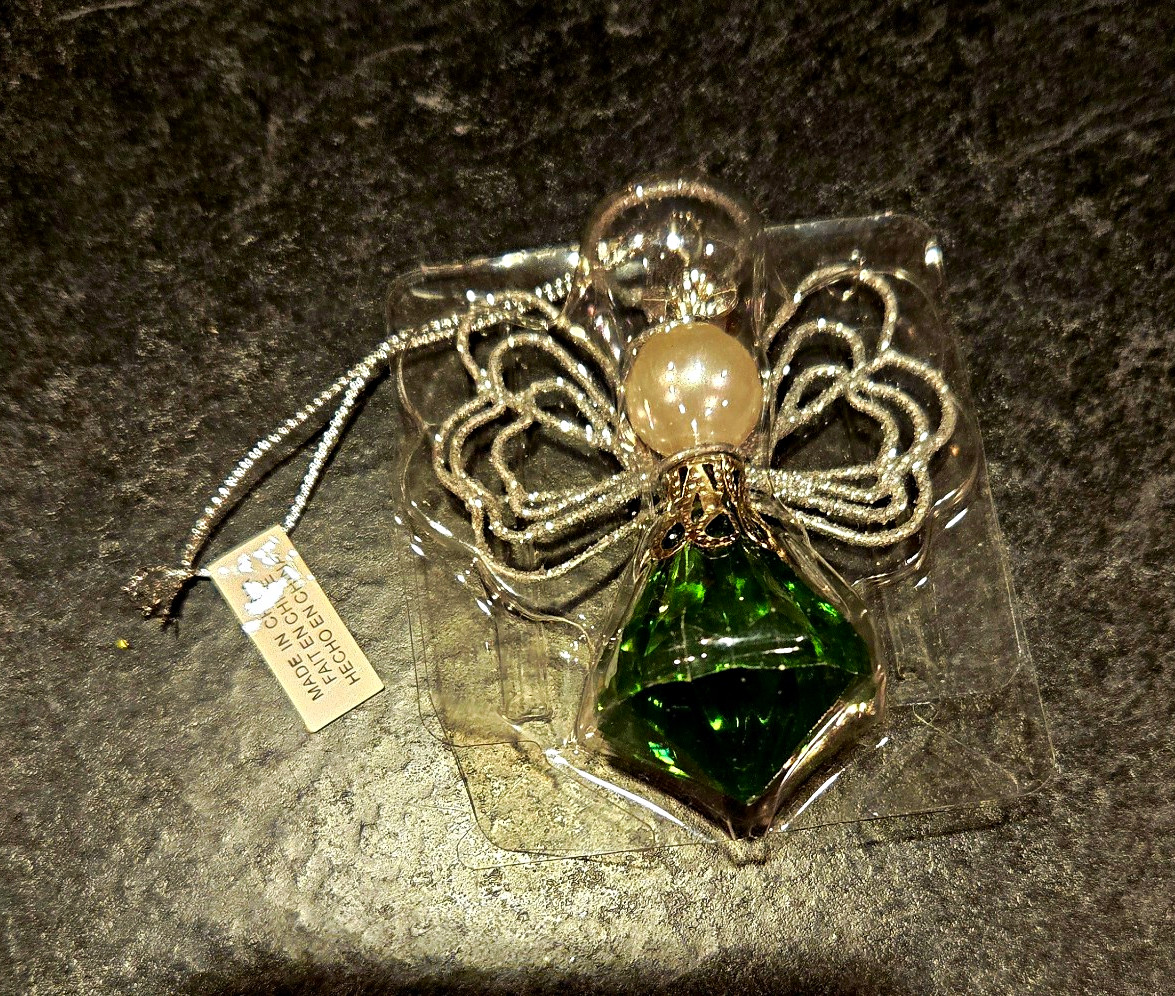 Avon Angel May Emerald Birthstone Ornament Green Hanging Christmas Angel w/ Box