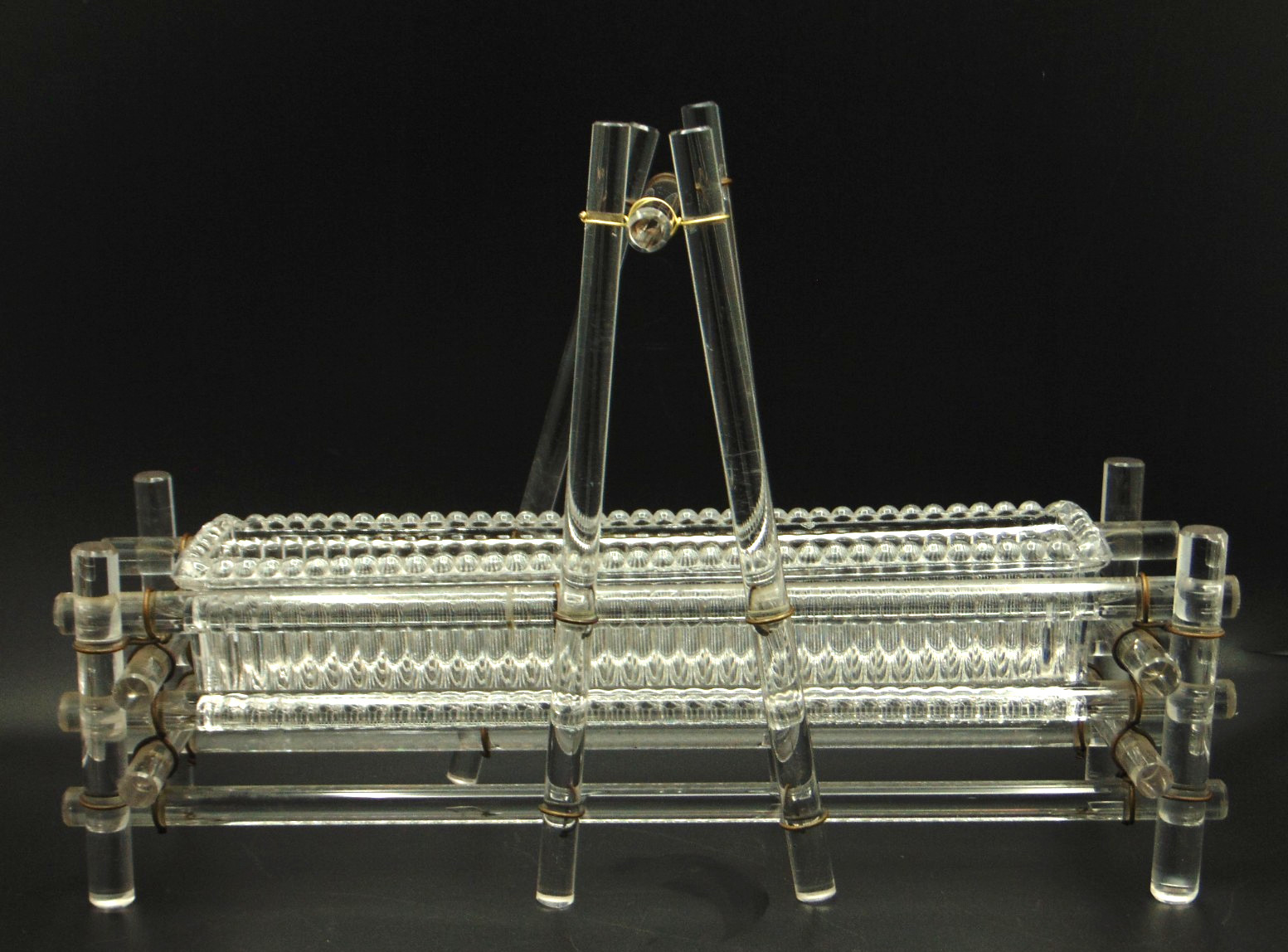 RARE Antique Cut Crystal Rod Basket Holder w Glass Planter Box Vase Centerpiece
