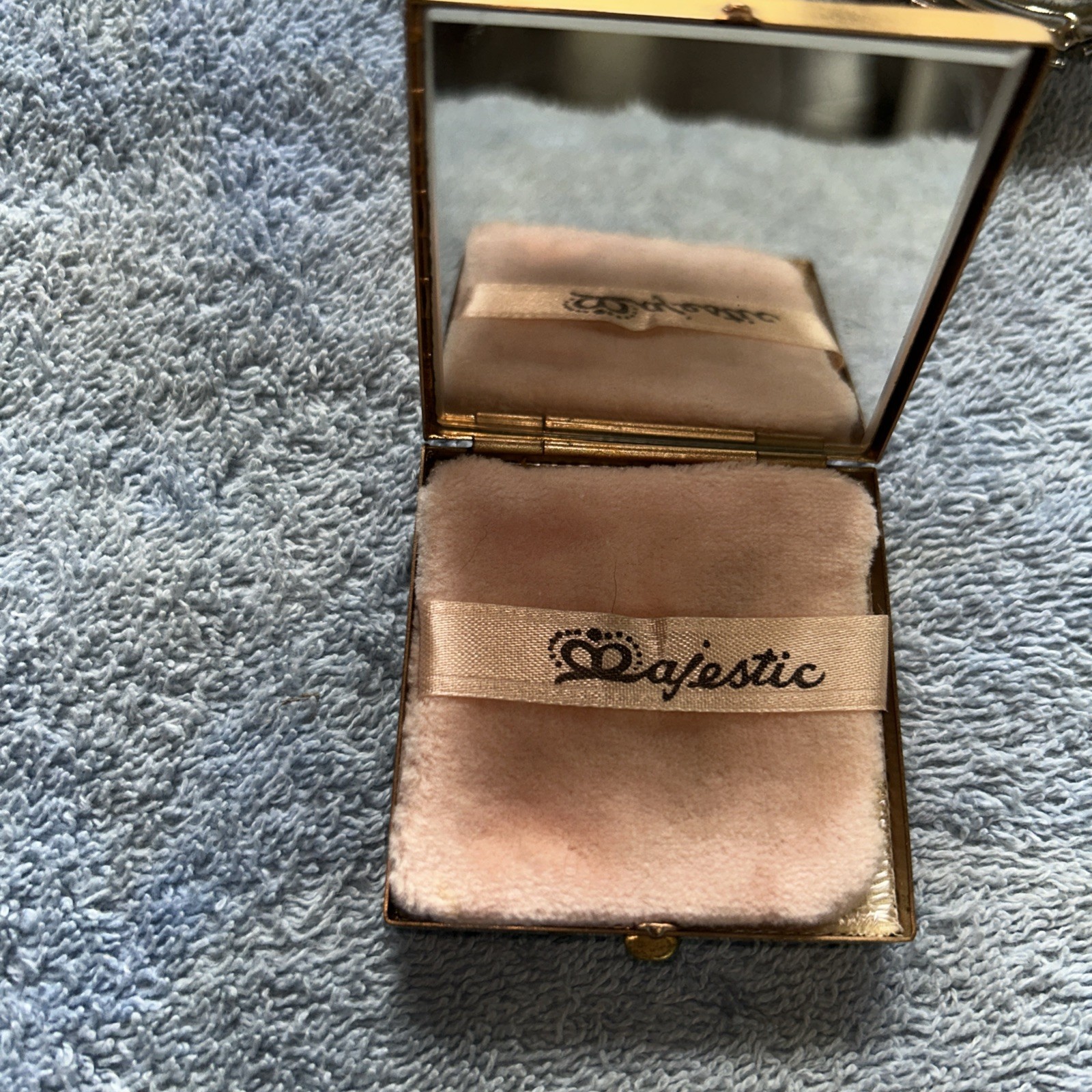 Vintage Majestic Brand Compact Pressed Powder Makeup Mirror MCM Squares Brass