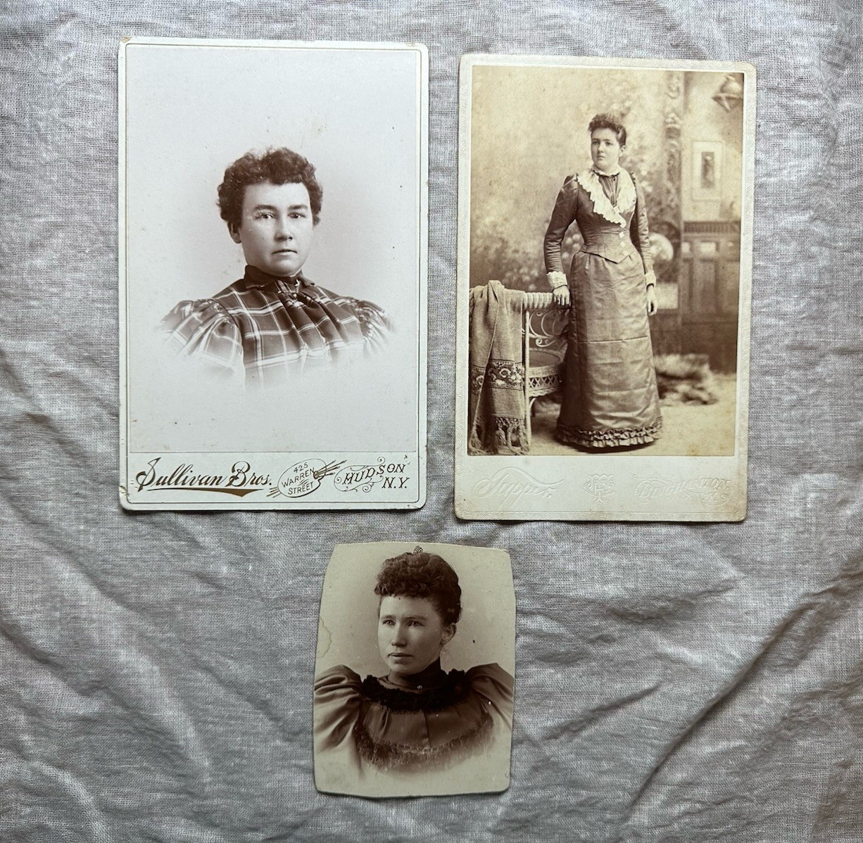 Lot of 3 Vtg NY Cabinet Card Photos Same Woman? Sullivan Bros Hudson Binghamton