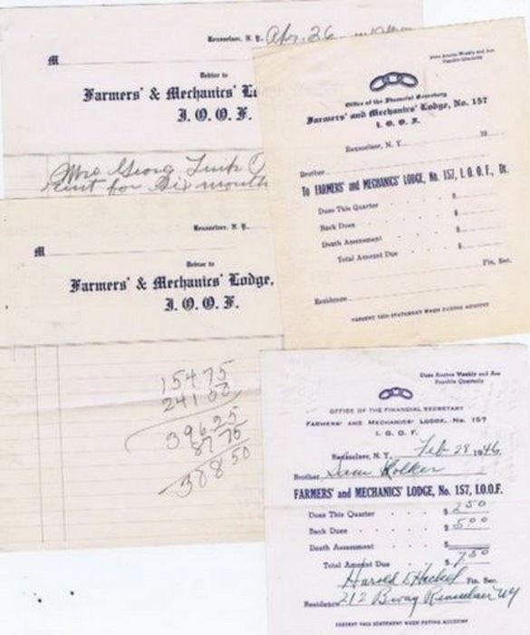 I.O.O.F. Receipts, Billheads, Farmers & Mechanics Lodge, Antique I.O.O.F letters