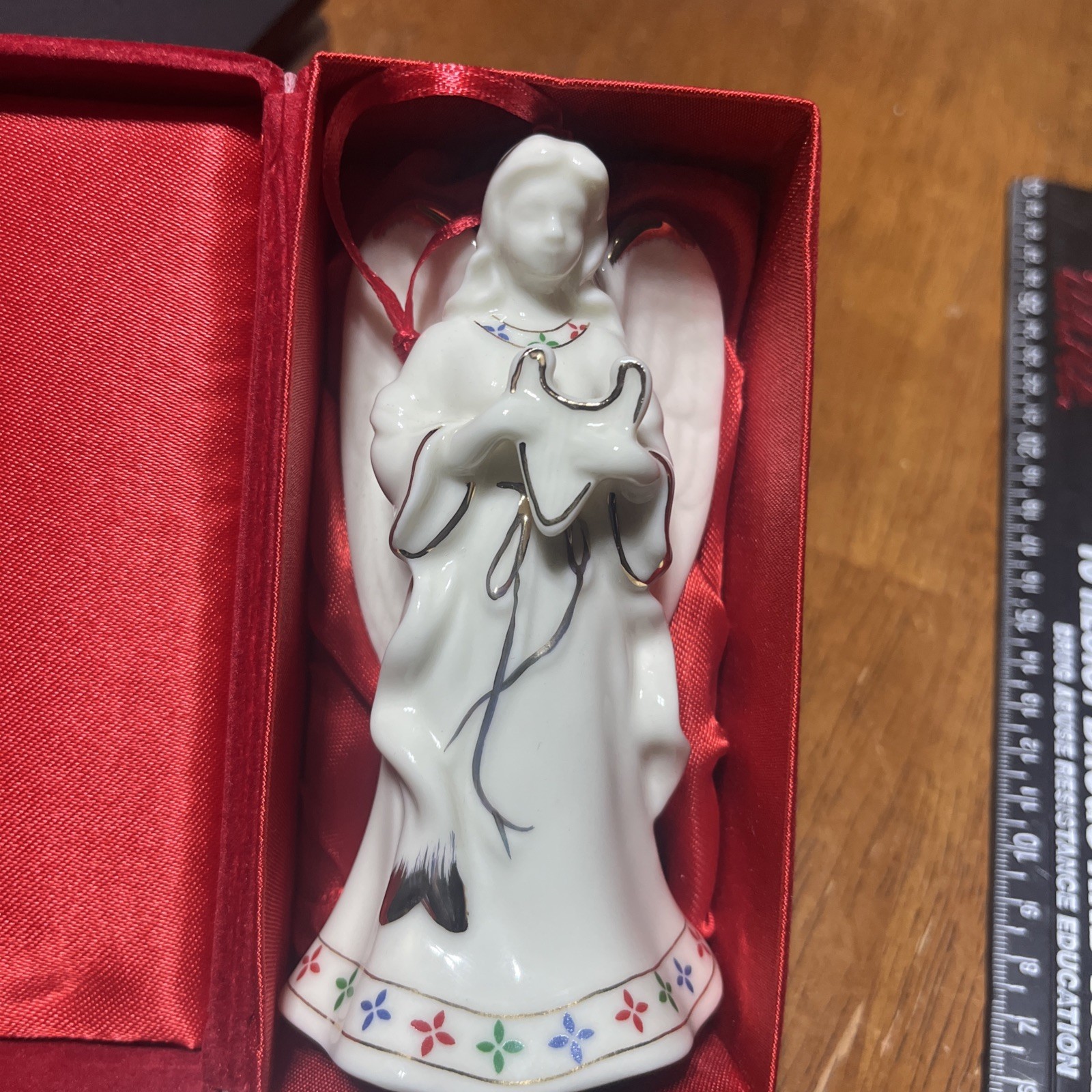 Vtg Christmas Ornament Formalities by Baum Bros Ivory & Gold Porcelain Angel SIB