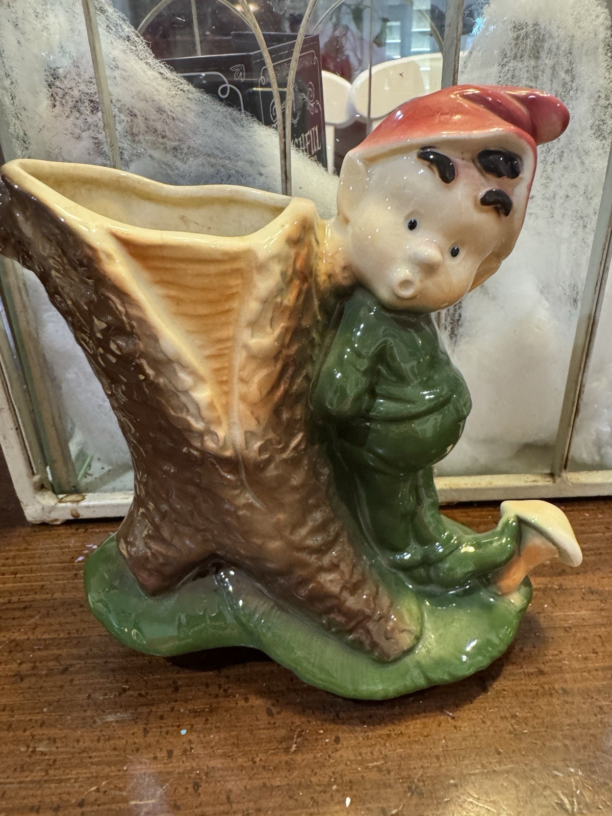 Vintage 1950s Royal Copley ceramic planter whimsical elf