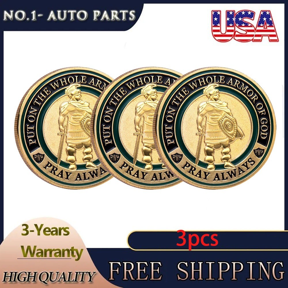 3PCS Put on the Whole Armor of God Commemorative Gift Gold Challenge Coins