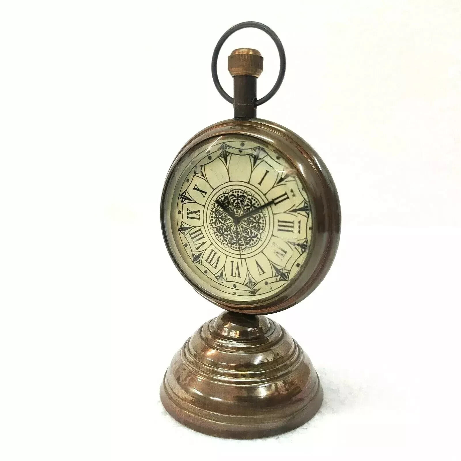 Antique Brown Finish Brass Made Desk Clock Table Decorative Item Antique Brown Finish Brass Made Desk Clock Table Decorative Item