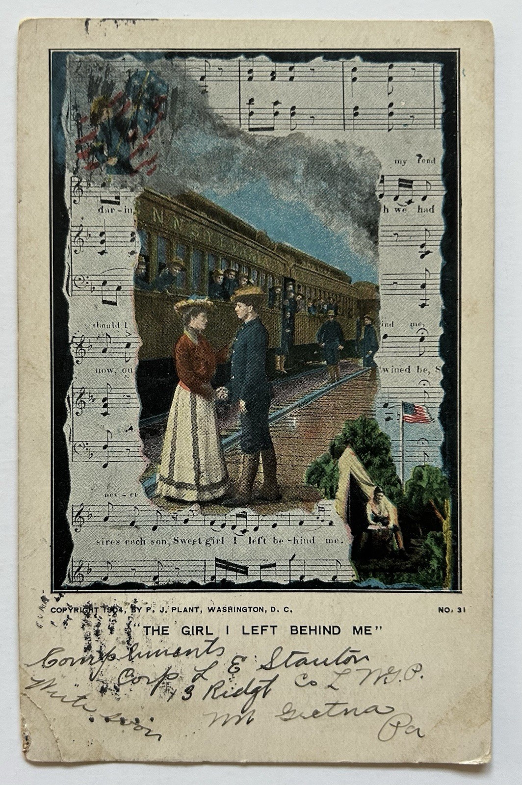1905 Postcard The Girl I Left Behind Me Soldier Train Scene P.J. Plant DC