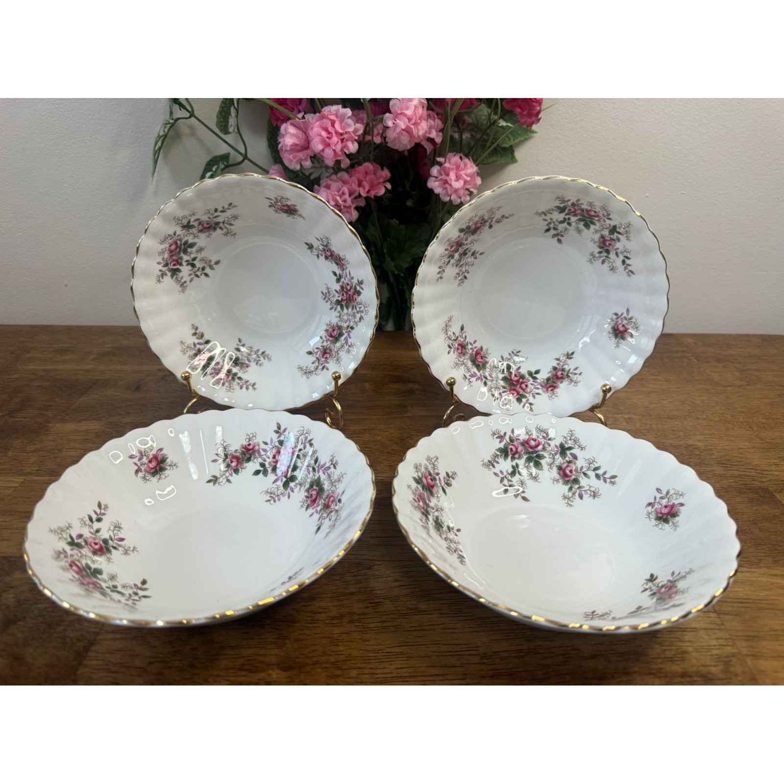 Royal Albert Lavender Rose Bone China Bowls Set Of 4 Vintage Cereal Soup Dining