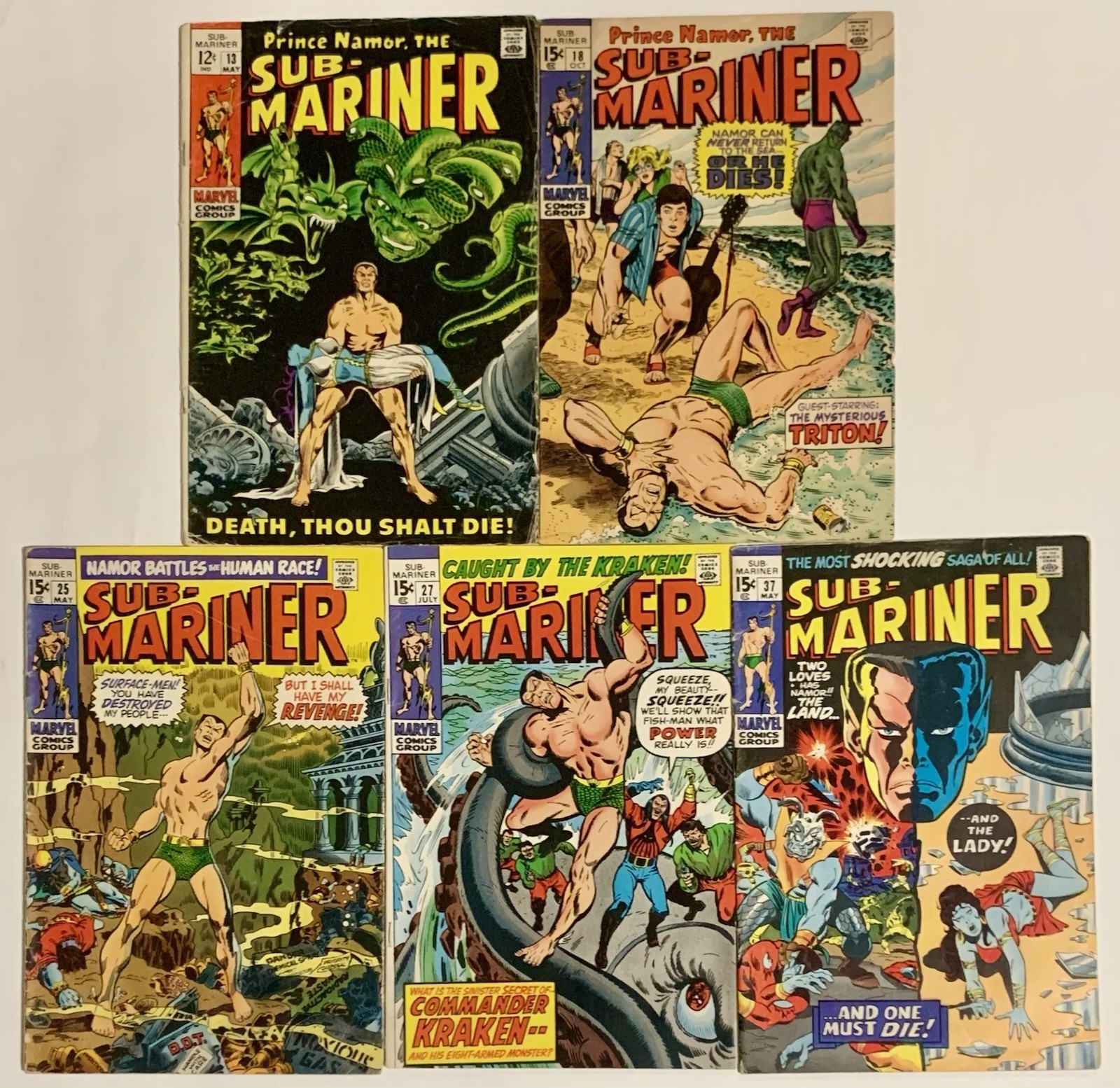 Sub-Mariner #13 18 25 27 37 Silver & Bronze Age 1969-71 Marvel Comics Lot w/KEYS