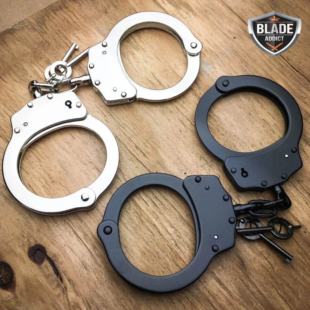 Nickel Plated Police Handcuffs Real + KEYS 2 PC Professional Double Lock Steel,