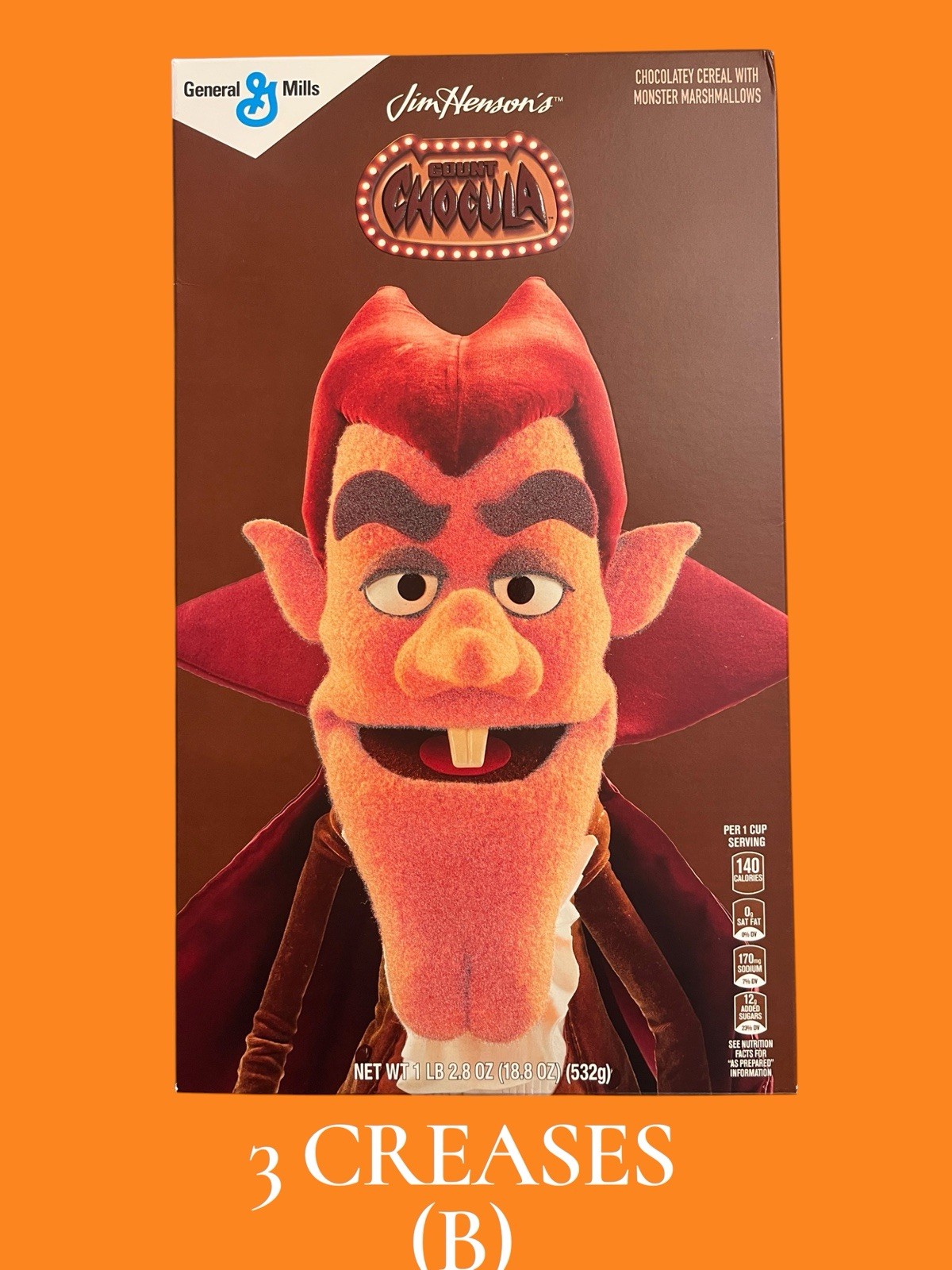 Count Chocula Jim Henson\'s Monster Cereal Collector Box FUZZY Face CREASES #2 Count Chocula Jim Henson\'s Monster Cereal Collector Box FUZZY Face CREASES #2