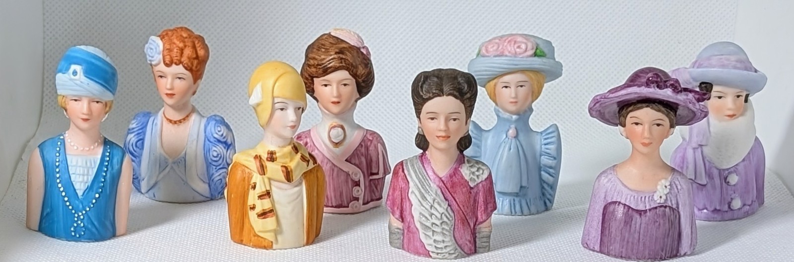 Vtg Avon Ladies Of American Fashion Porcelain Figure Thimble Set Of 8 Complete Vtg Avon Ladies Of American Fashion Porcelain Figure Thimble Set Of 8 Complete