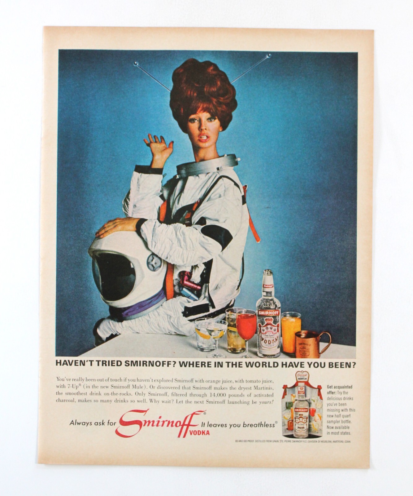 Vintage 1966 Smirnoff Vodka Print Ad - Astronaut Woman Space Age Vintage 1966 Smirnoff Vodka Print Ad - Astronaut Woman Space Age