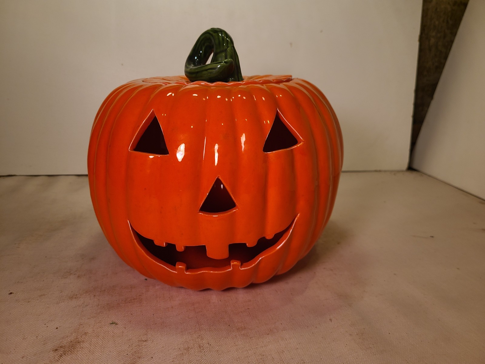 LARGE Vintage Ceramic Jack O Lantern Pumpkin Halloween Hand Made 9 inch tall