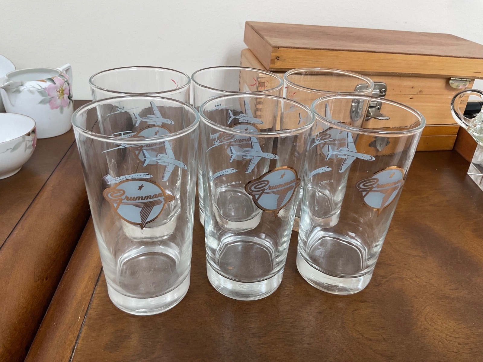 Set of 6 Vintage Grumman Gulfstream II Glasses Tumblers