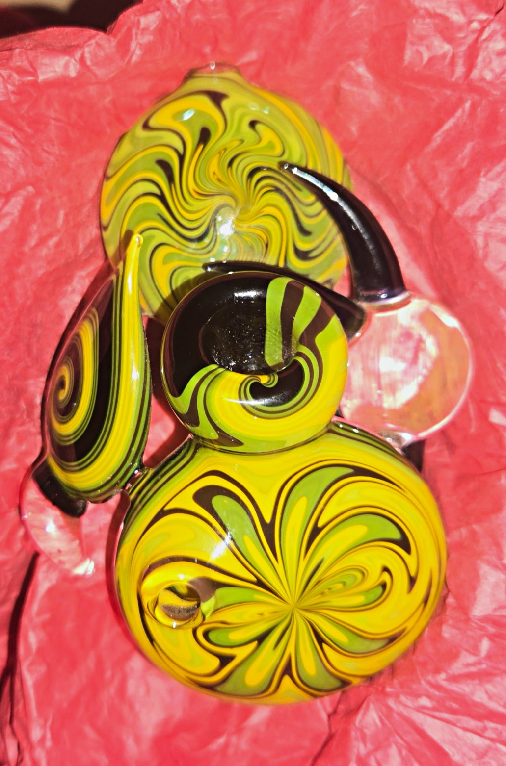 Yellow Green Black Swirl Glass Tobacco Smoking Pipe Hand Pipe - Swirled Design