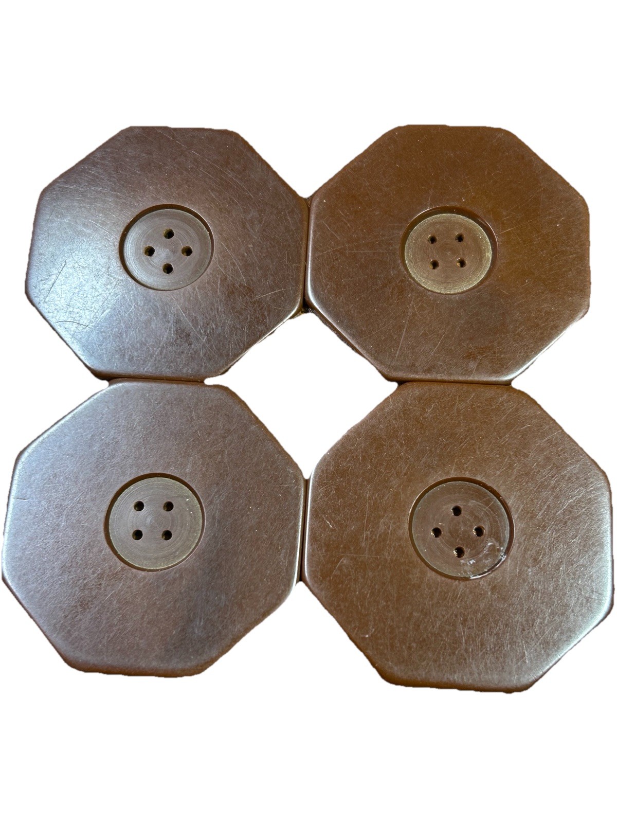 Buttons 4 large brown hexagon 4-hole acrylic 4.9 cm VTG Buttons 4 large brown hexagon 4-hole acrylic 4.9 cm VTG