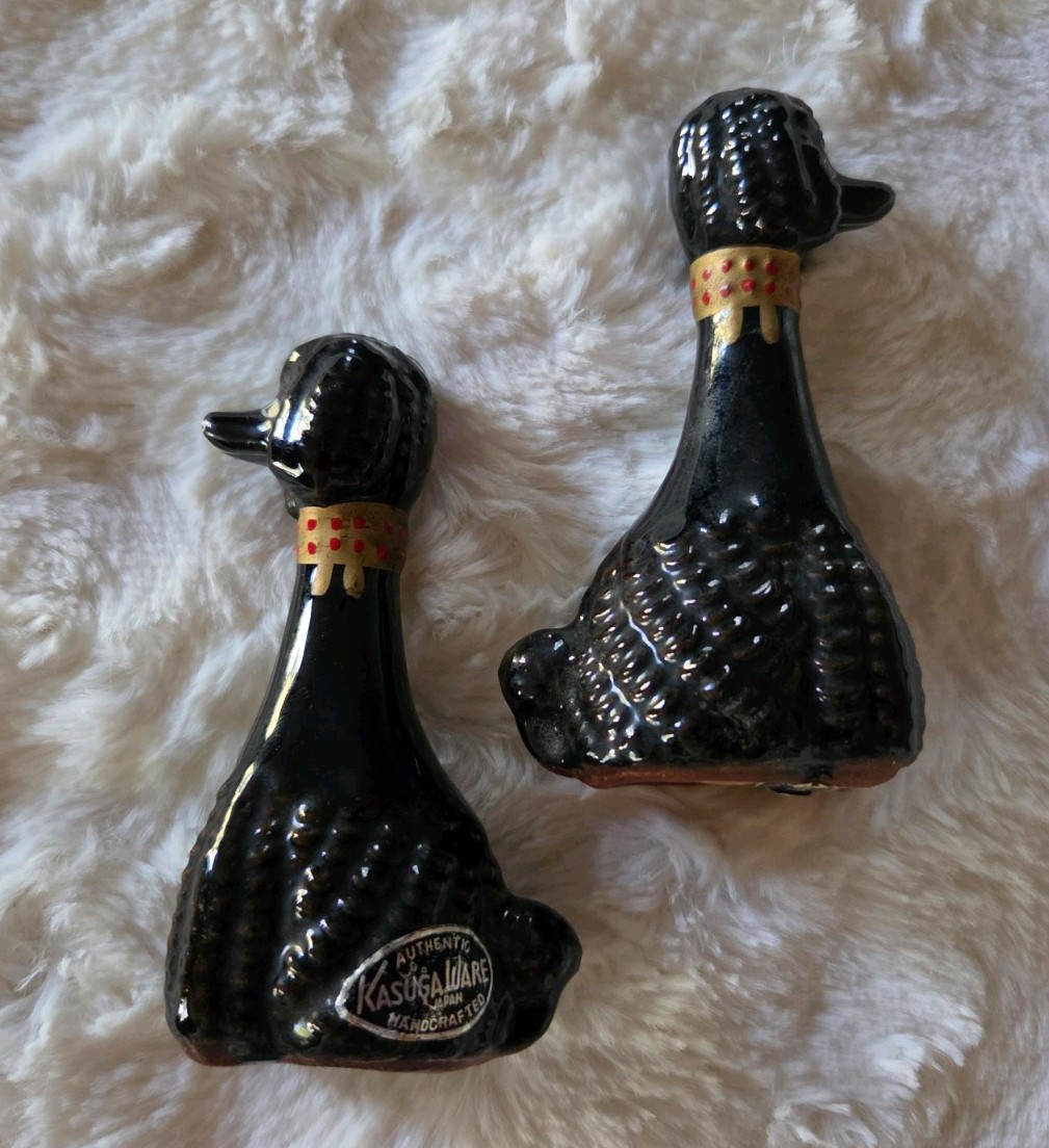 Vintage Long Neck Black Poodle Salt And Pepper Shakers Set Japan Mid-century