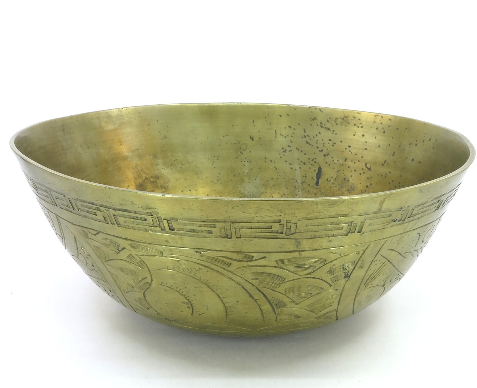 Antique / Vintage Chinese Brass Offering Bowl with Phoenix Dragon Etching 10