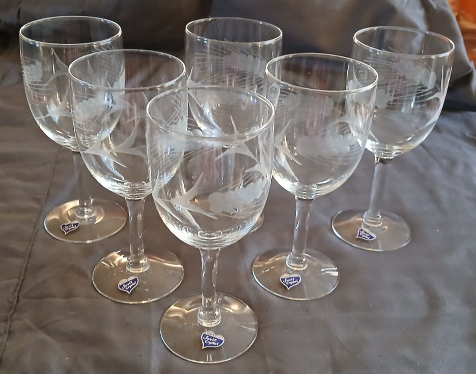 VINTAGE JAVIT CRYSTAL / Clear Fine Wheat Pattern / Water Goblets /  Set of 6