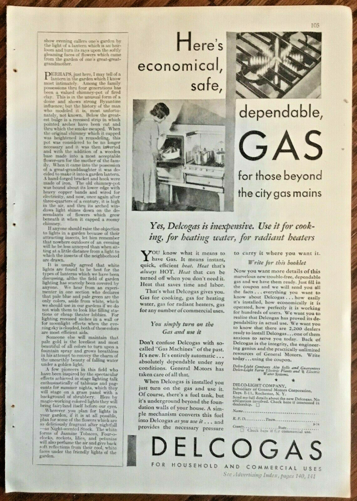 GM Gas Delcogas ad 1930 original vintage retro print art illus home decor fuel